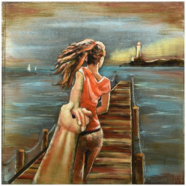 Solid Storage Supplies 40 x 40 in. Romantic Girl Hand Painted Primo Mixed Media Iron Wall Sculpture 3D Metal Wall Art SO2573423
